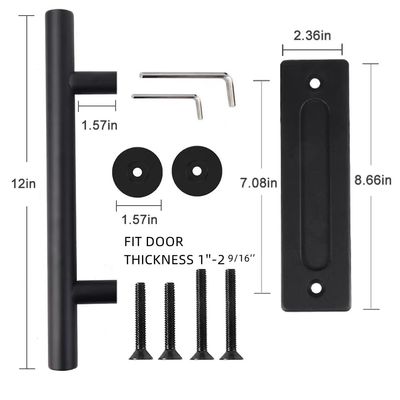 Heavy Duty Powder Coat Flush Pull Barn Door Knobs Black Finish Industrial Hardware Kit